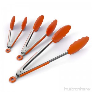 ChefStir Kitchen Tongs with Non Stick Silicone Tips – Stainless Steel Heavy Duty Multipurpose Set of 3 – 7 9 12 Inch – for Cooking Baking and Grilling - Orange - B01DOJF84G